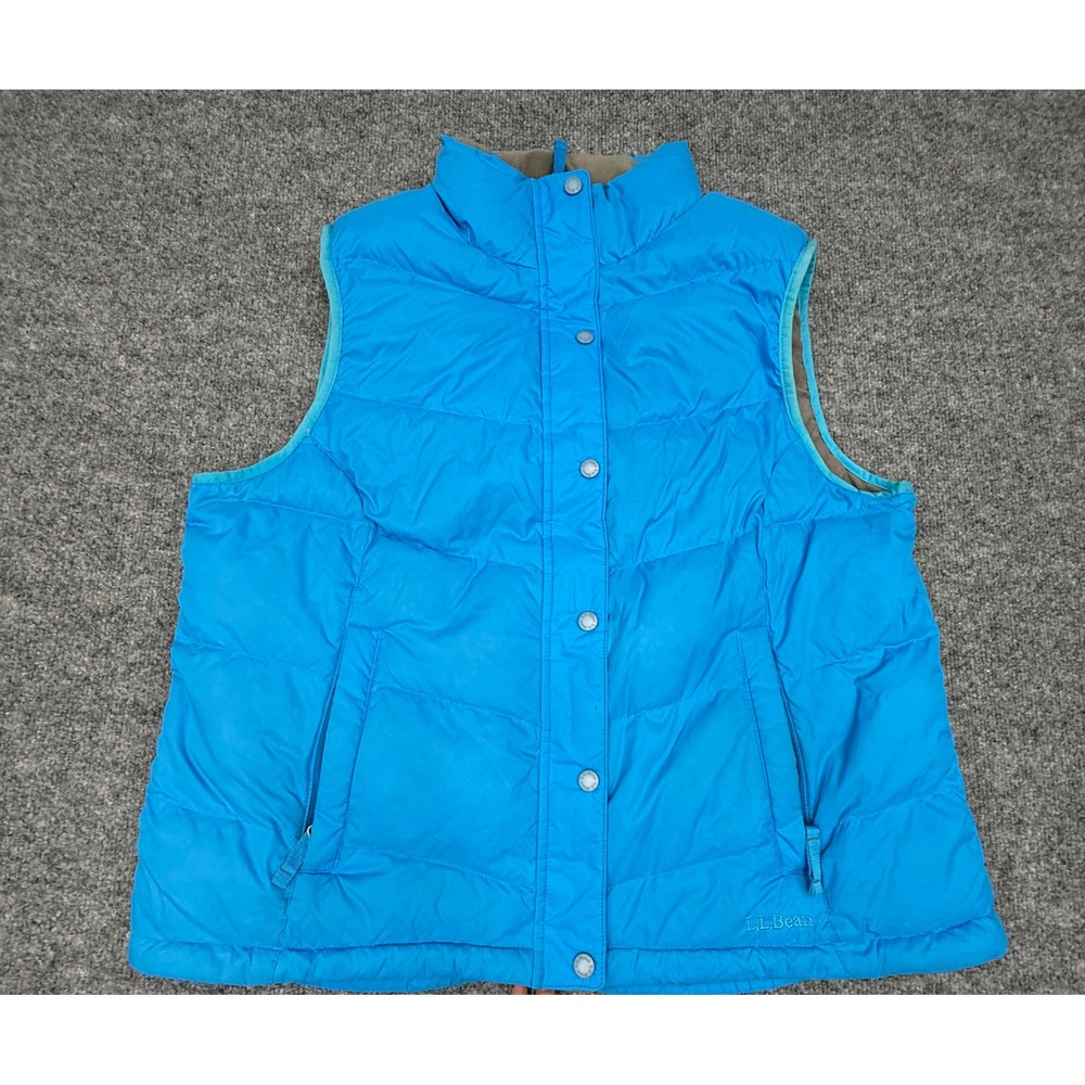 LL Bean Womens Blue Goose Down Puffer Vest‎ XL Regular Snap Front Quilted 276563